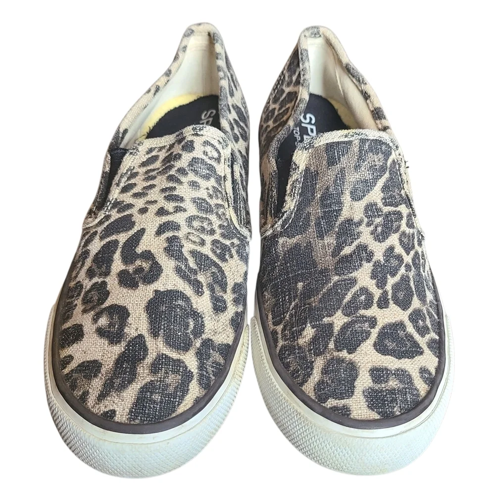 Sperry Leopard Print Slip On Canvas Shoes Women’s Size 8 Casual Sneakers